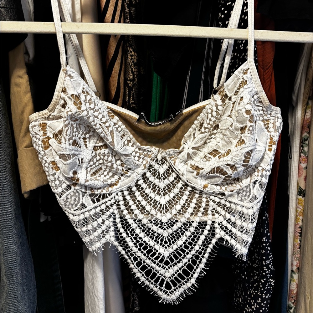 For Love & Lemons White Crochet Lace Bralette